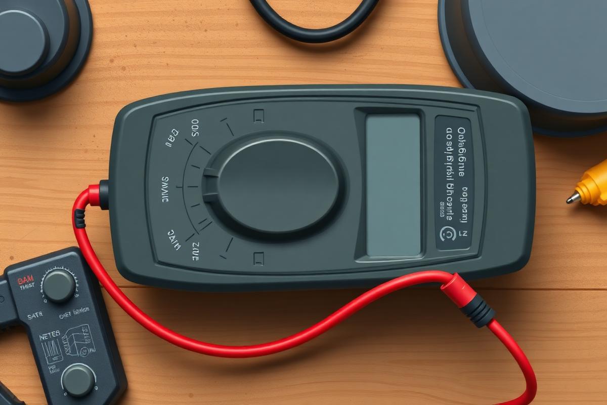 Multimeter dial set to the ohms position with leads fitted
