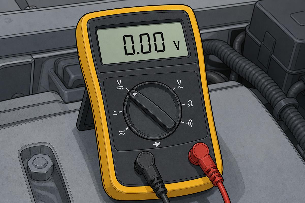 Multimeter probes touched together showing zero volts