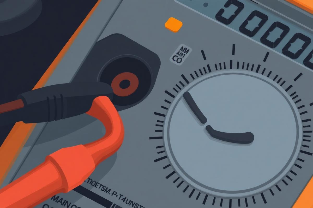 Multimeter with the red lead moved to the 10 amp socket and the dial on DC amps