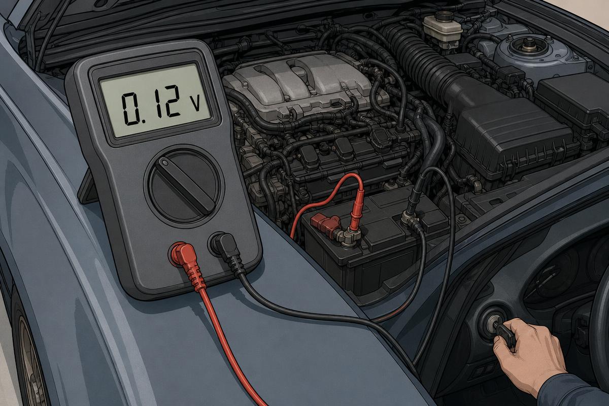 Meter reading total ground path voltage drop during cranking