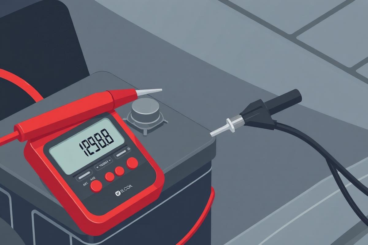 Red probe on a battery positive post and black probe in the earth pin of a component connector