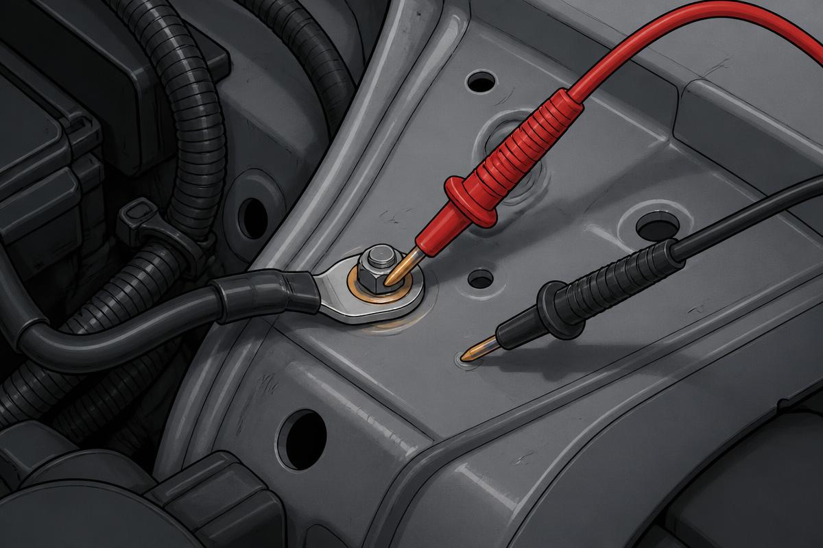 Probes either side of an earth strap eyelet and the body panel it bolts to