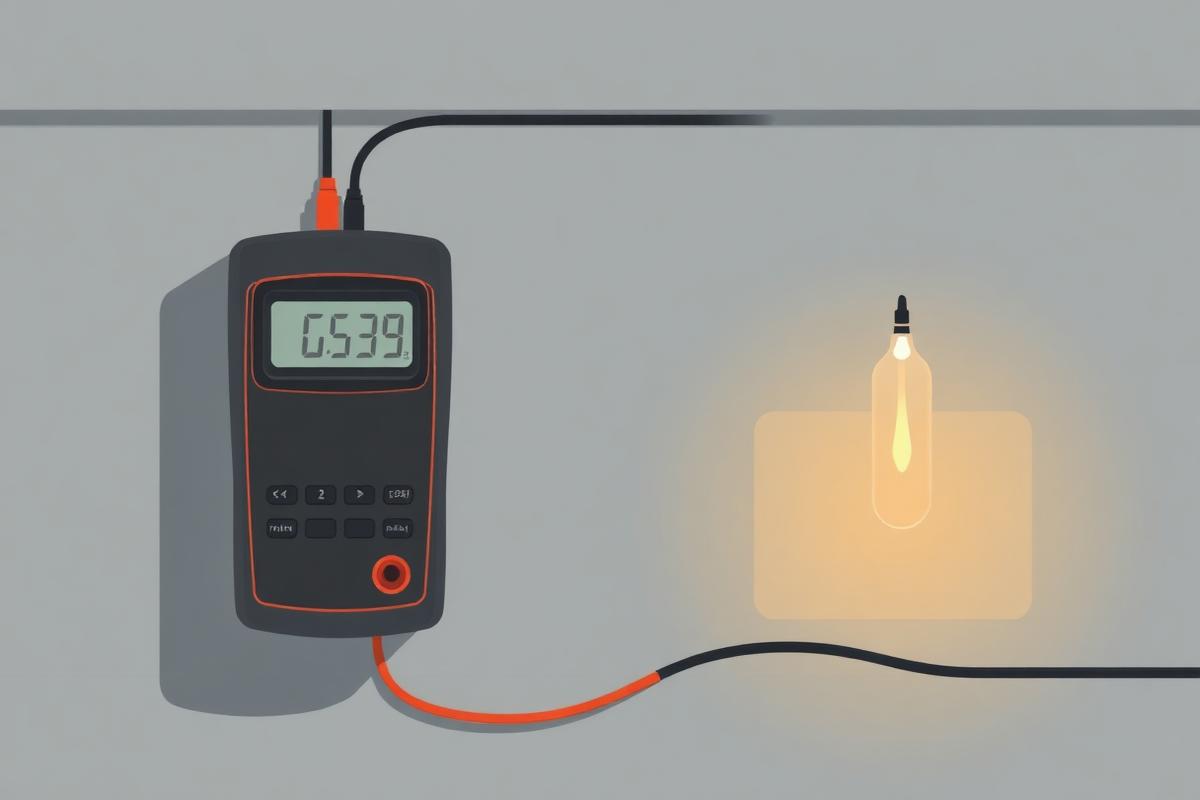 Multimeter display showing a small milliamp reading with leads wired into the battery negative circuit