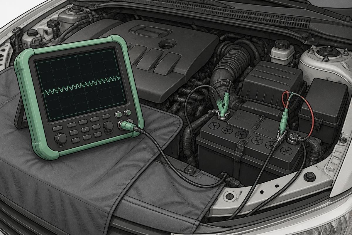 Oscilloscope showing a clean regular alternator ripple waveform