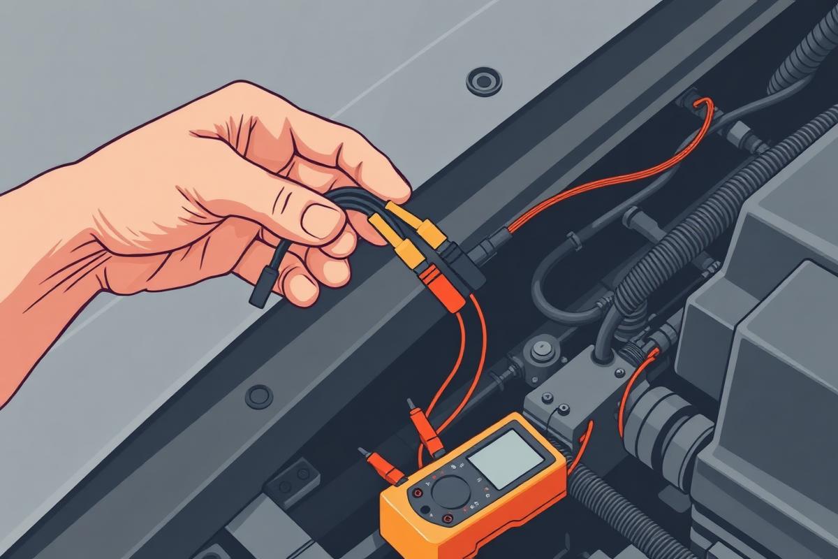 Hand flexing a wiring loom along a chassis rail while a meter is connected