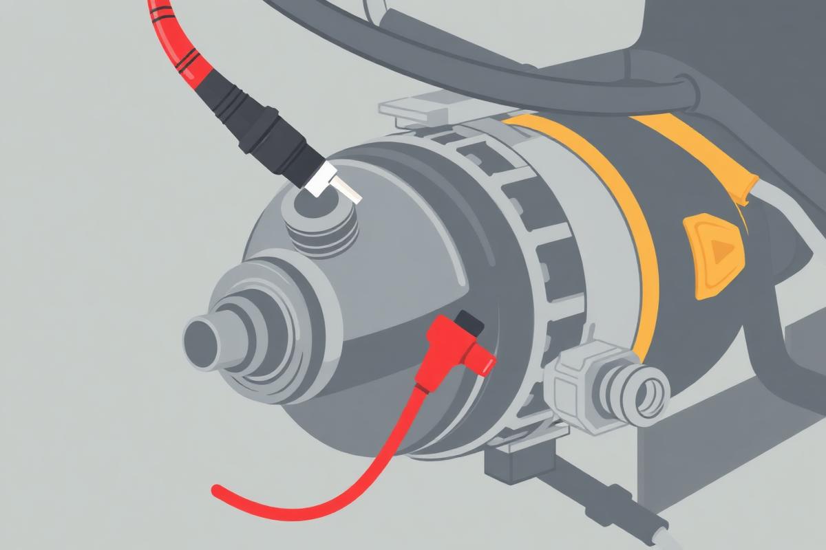 Meter probes on a starter solenoid motor stud and the starter body during cranking