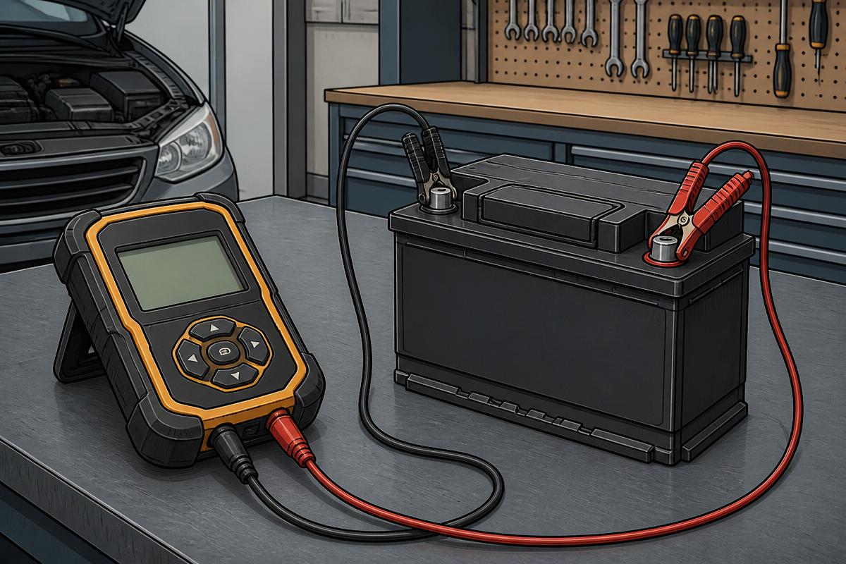 Printed conductance test result being compared with the battery label