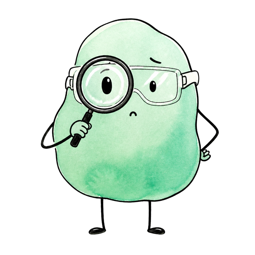 Volt inspecting something with a magnifying glass